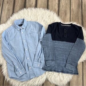 Boys Chambray Blue Button-Up Shirt and Long Sleeve Size 10